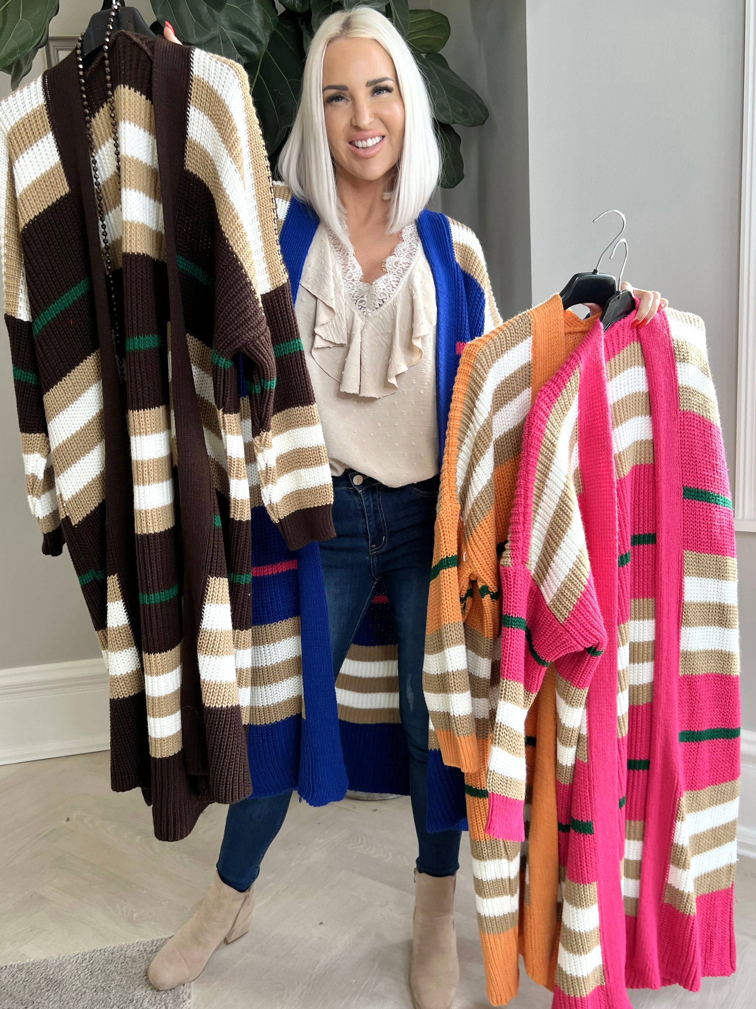 Mikla - Lång randig kofta i stickad